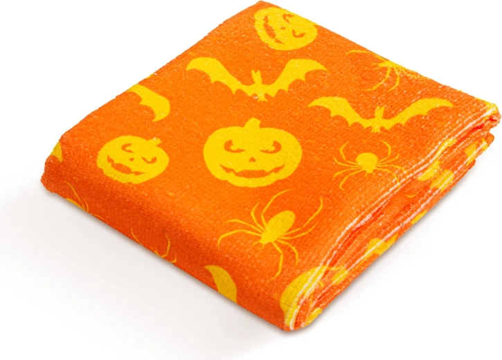 Laveta din microfibră cu motiv de Halloween cu dovleac și liliac, portocalie, 60 × 40 cm