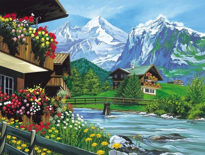 Norimpex pictură cu diamante Căsuță în munți 30 × 40 cm