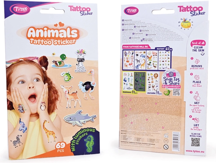 Set de tatuaje temporare cu animale – 69 buc.