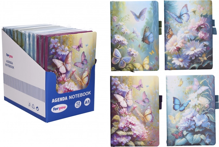 Caiet dictando cu motiv de fluturi 14 × 21 cm, 80 de pagini