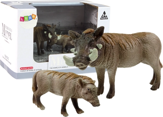 Set de 2 figurine — porc cu negi cu pui, seria Animalele lumii