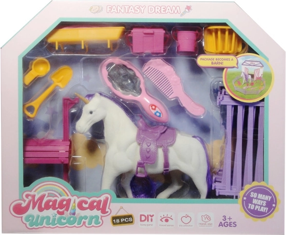Unicorn catifelat cu accesorii pentru păpuși