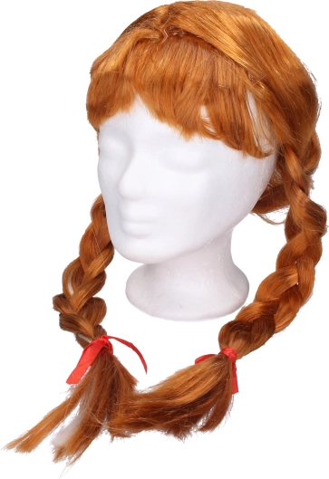 Perucă roșcată cu codițe și șuviță blondă