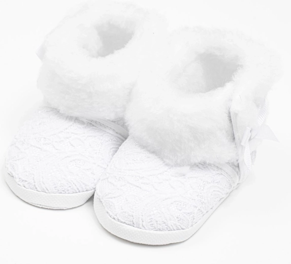 Ghete pentru iarnă din dantelă pentru bebeluși New Baby, albe, 0–3 luni