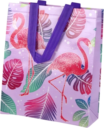 Pungă cadou mov cu flamingi 30,5 × 24,5 × 10 cm