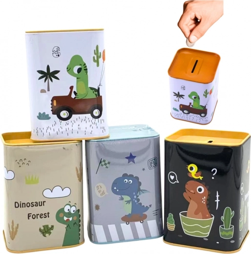 Pușculiță metalică cu dinozaur pentru mașină 11 × 8 cm