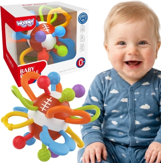 Woopie baby zornăitoare senzorială și jucărie de dentiție minge pentru bebeluși 0+