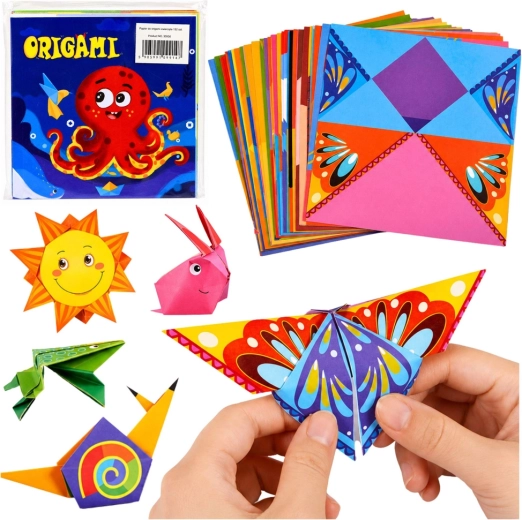 Set de origami pentru copii cu hârtii colorate și ghid (100 de coli)