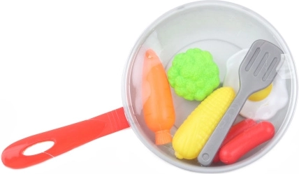Tigaie din plastic cu mâncare și accesorii pentru copii