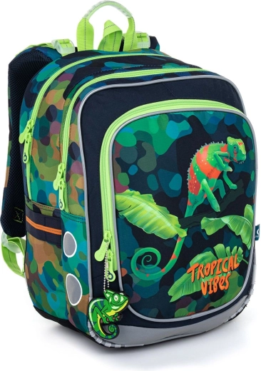 Rucsac școlar verde Topgal cu cameleoni Endy