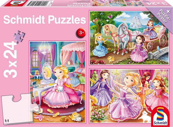 Puzzle cu prințese de basm 3×24 piese SCHMIDT