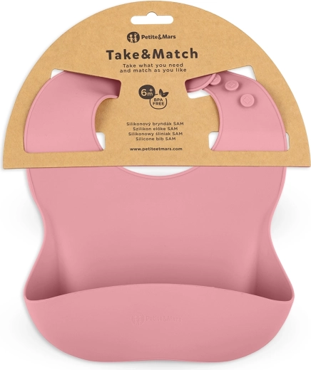 Petite&Mars bavetă din silicon Take&Match dusty rose 6m+