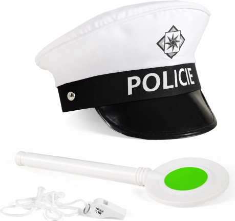 Set de polițist rutier cu șapcă, paletă și fluier