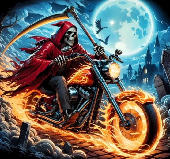 Pictură cu diamante Schelet pe motocicletă 30x40cm