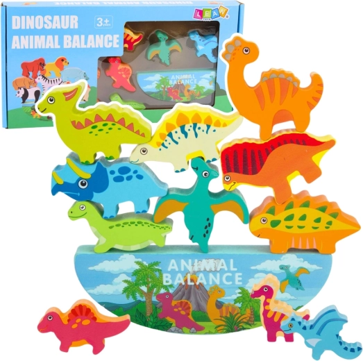 Joc de echilibru din lemn cu dinozauri Montessori, 12 piese