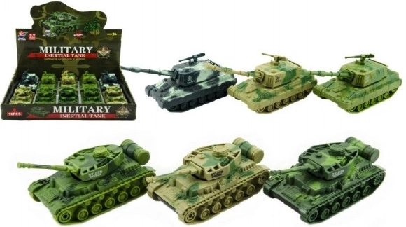 Tanc din plastic 11 cm cu mecanism cu inerție – 3 culori, cutie 10 buc