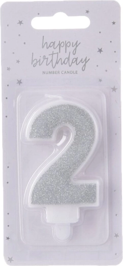 Lumânare argintie pentru tort numărul 2 (7 cm)