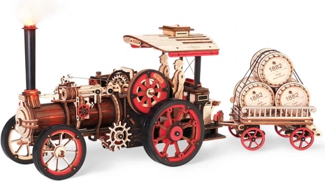 RoboTime Puzzle 3D mecanic din lemn – motor cu abur cu remorcă