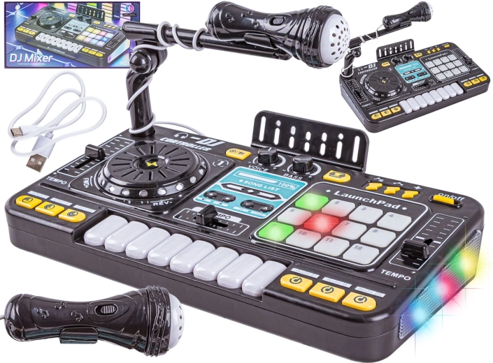 Consolă DJ pentru copii cu microfon și iluminare LED