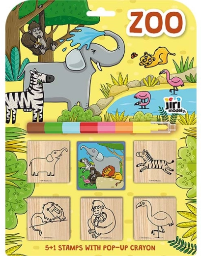 Set Ștampile Zoo cu Creion de Culoare