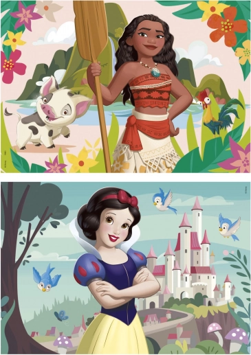 Puzzle din lemn Disney prințese Vaiana și Albă-ca-Zăpada 2×50 piese