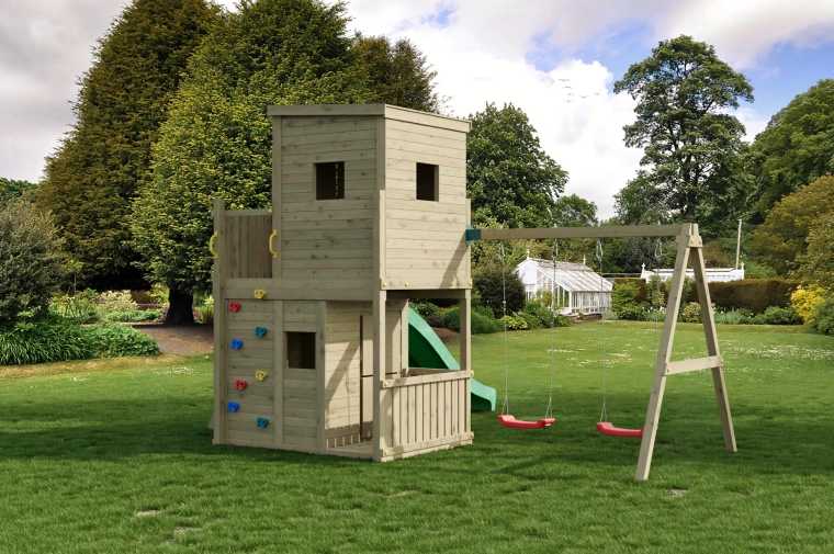 Perete de cățărare și leagăn dublu