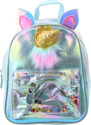 Rucsac pentru copii cu unicorn și confetti mișcătoare albastru 25cm 4,5L