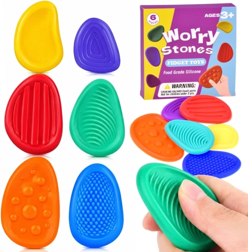Pietricele senzoriale din silicon (fidget toys) – set de 6 buc.