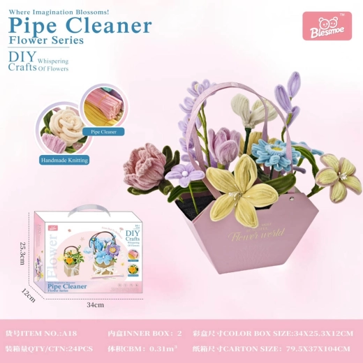 Set creativ pentru realizarea unui buchet colorat din flori moi