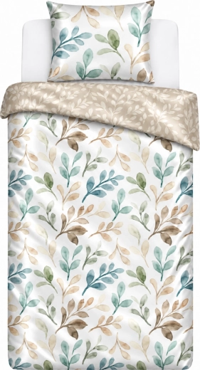 Lenjerie de pat din satin de bumbac MILAGRO VERDE cu motiv de frunze, bej-verde, 140 × 200 cm