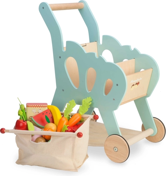 Cărucior de cumpărături din lemn pentru copii cu accesorii LE TOY VAN