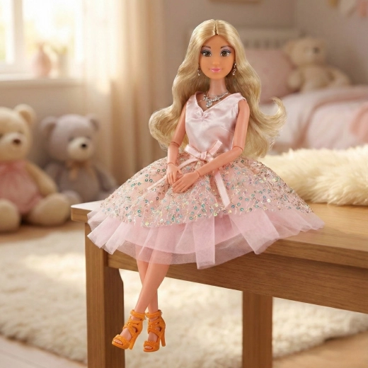 Rochie roz elegantă și accesorii