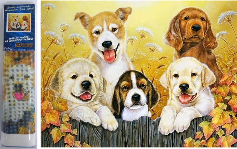 Pictură cu diamante Prieteni cățeluși 30x40 cm