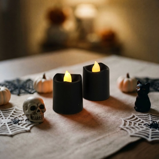 Lumânări LED de Halloween negre, 2 buc.