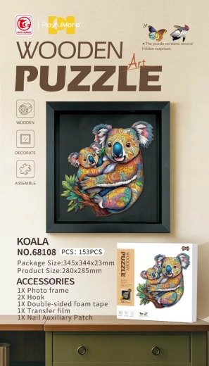 Puzzle din lemn Koala cu pui, 153 de piese