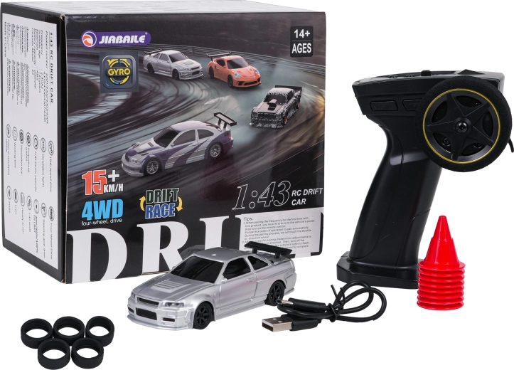 Mașină RC argintie pentru drift 1:43 cu accesorii
