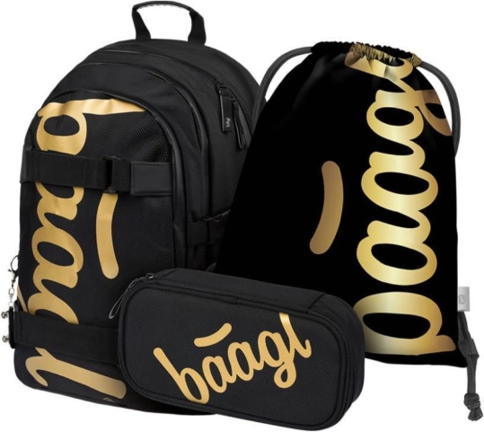 set școlar baagl skate gold – rucsac, penar și săculeț