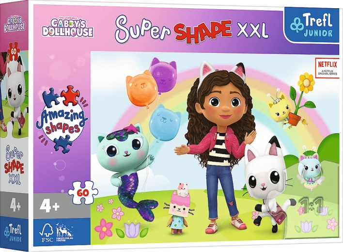 Puzzle XXL cu prietenii veseli ai lui Gabi - Căsuța Pisicii lui Gabi