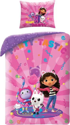 Lenjerie de pat din bumbac pentru pătuț Găbină și casa magică Party Tastic, mov