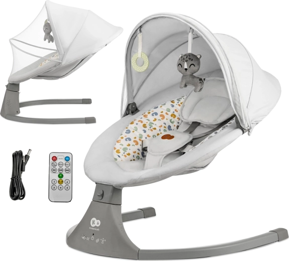 Șezlong-balansoar electric Kinderkraft cu melodii 2în1 Lumi premium light grey