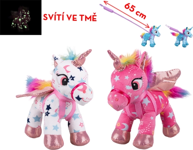 Unicorn din pluș cu elemente luminoase și lesă 18 cm