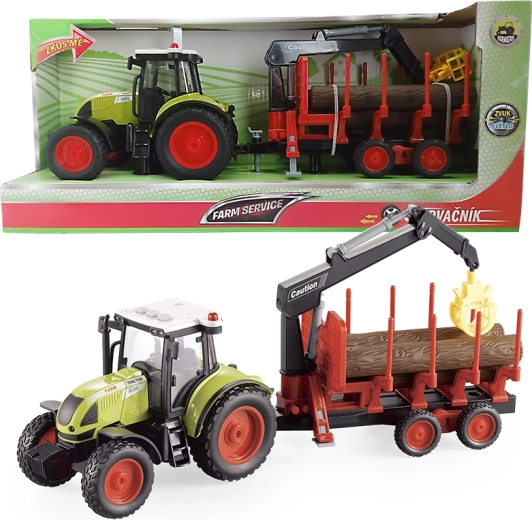 Tractor Farm service cu remorcă pentru transport lemne 1:16