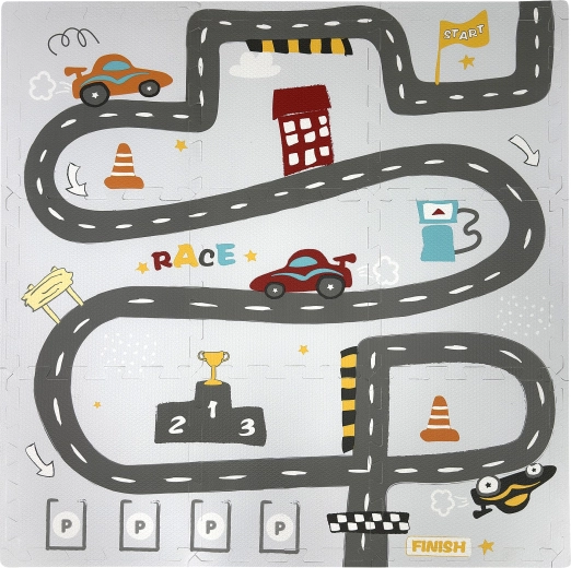 Covoraș educativ din spumă Humbi tip puzzle pentru podea – străzi și curse, 9 piese