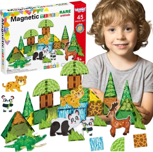 Set de construcție magnetic Woopie 3D cu animale rare, 45 de piese