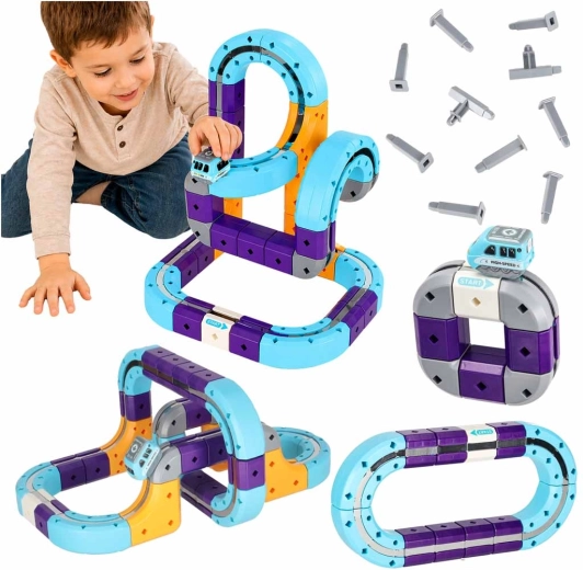 Set magnetic de construcție pentru pistă de curse cu mașinuță, 54 de piese