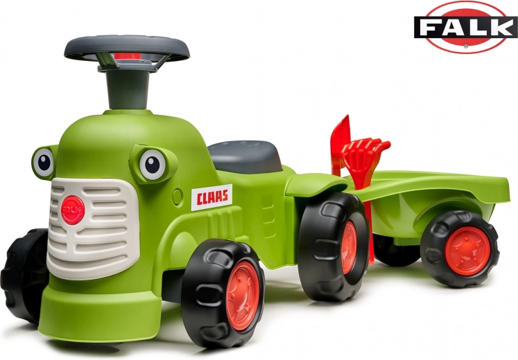 Vehicul de împins tractor CLAAS verde deschis cu remorcă