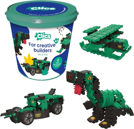 Clics găleată dinozauri 6‑în‑1, set de construcție cu 141 piese