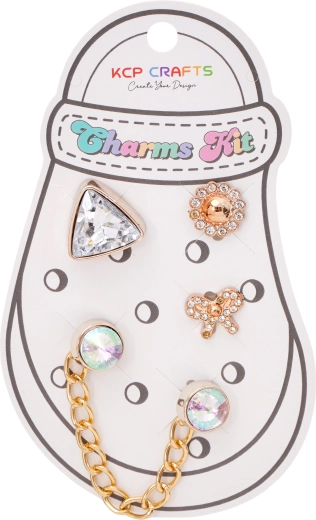 Set de accesorii decorative pentru papuci – cristal triunghiular și lanț auriu - 1 bucată