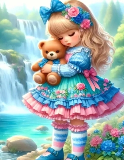 Norimpex pictură cu diamante fetiță cu ursuleț 30 × 40 cm