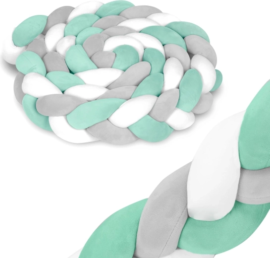 Apărătoare împletită pentru pătuț 3 m mentă–gri RICOKIDS